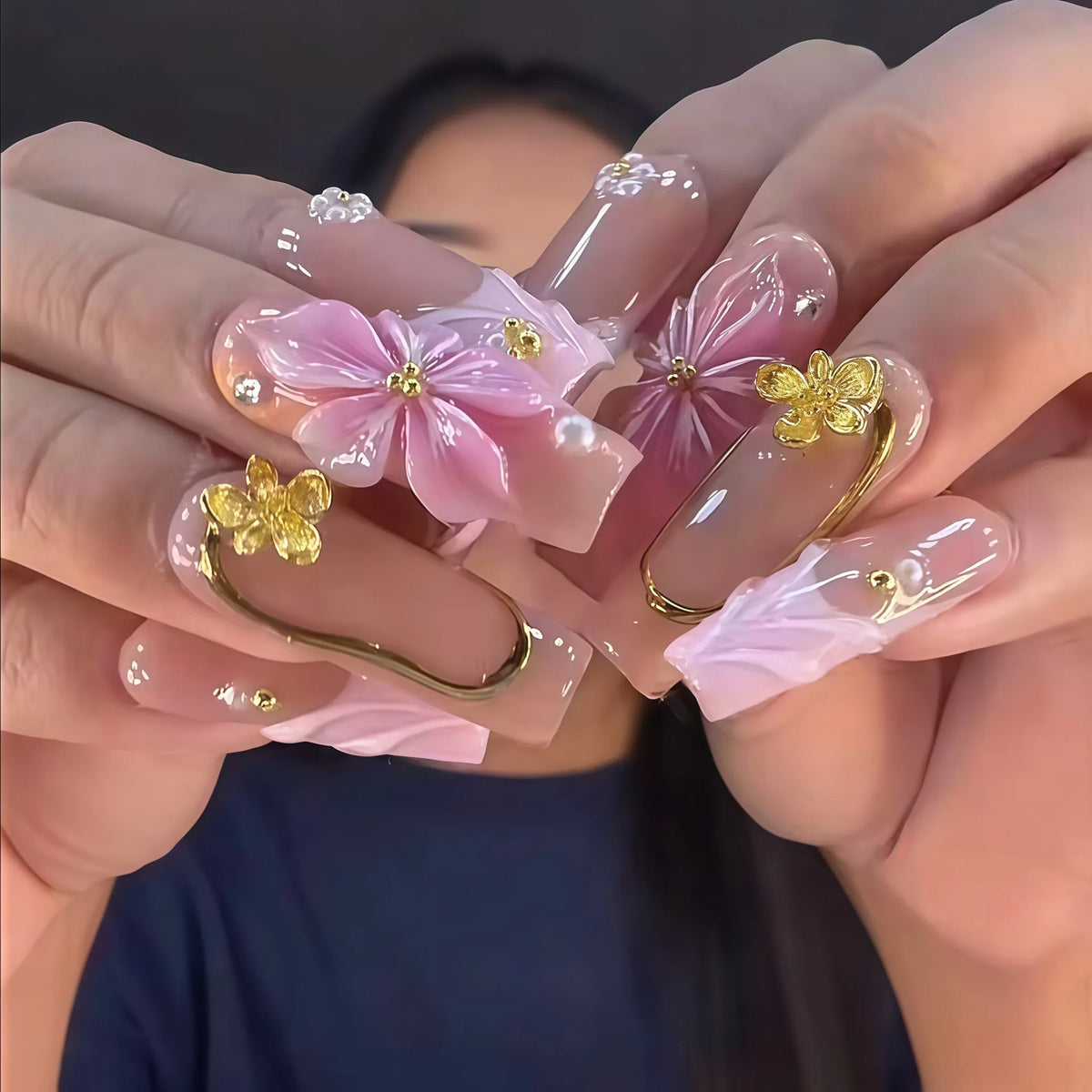 Leopard Cherry Rhinestone Press-On Nails