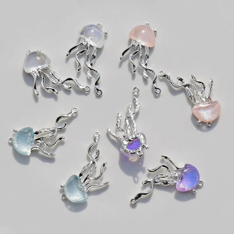 8pcs Cute Ocean Animals Enamel Mini Jellyfish Dangle Charm Beads for Making DIY Pendants Jewelry Accessories 40*22mm