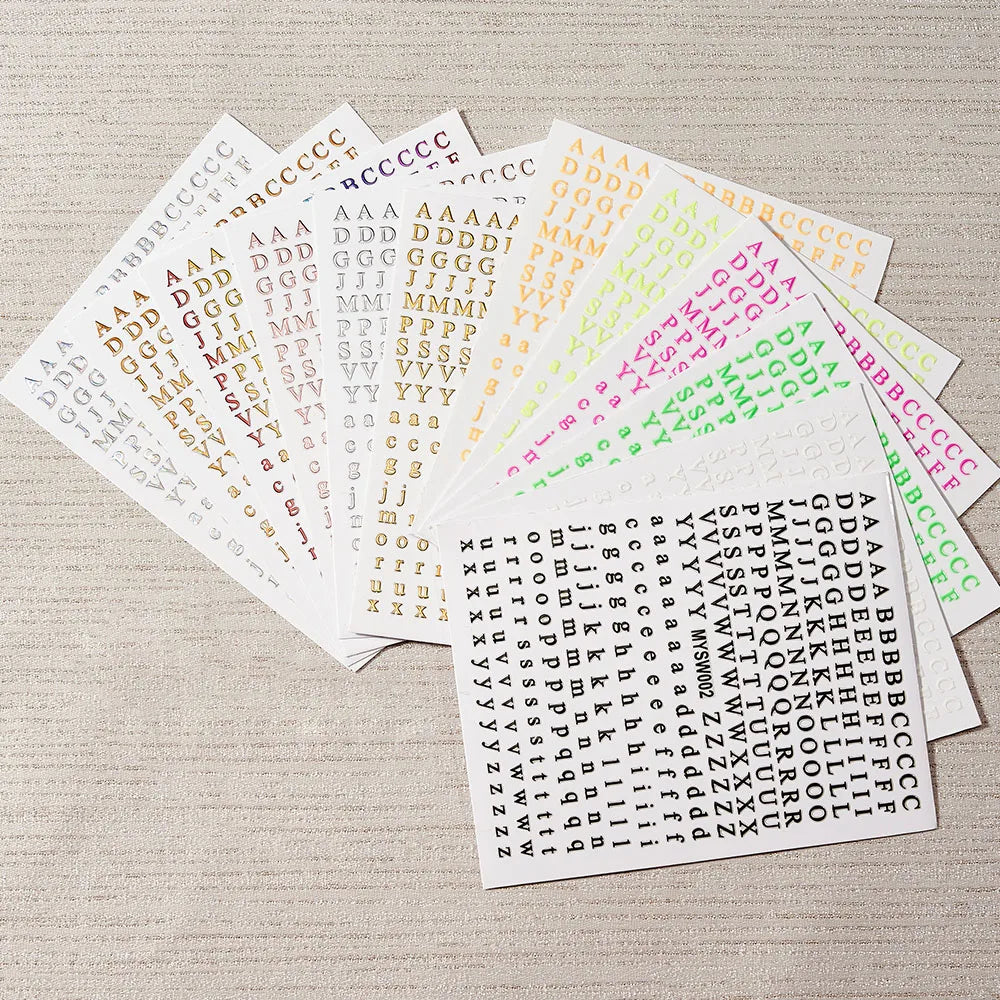 12Sheets 26-Bit Letters Nail Art Sticker Set Self-Adhesive Capital/Lower Case English Alphabet Nail Slider 3D Manicure Decal Kit