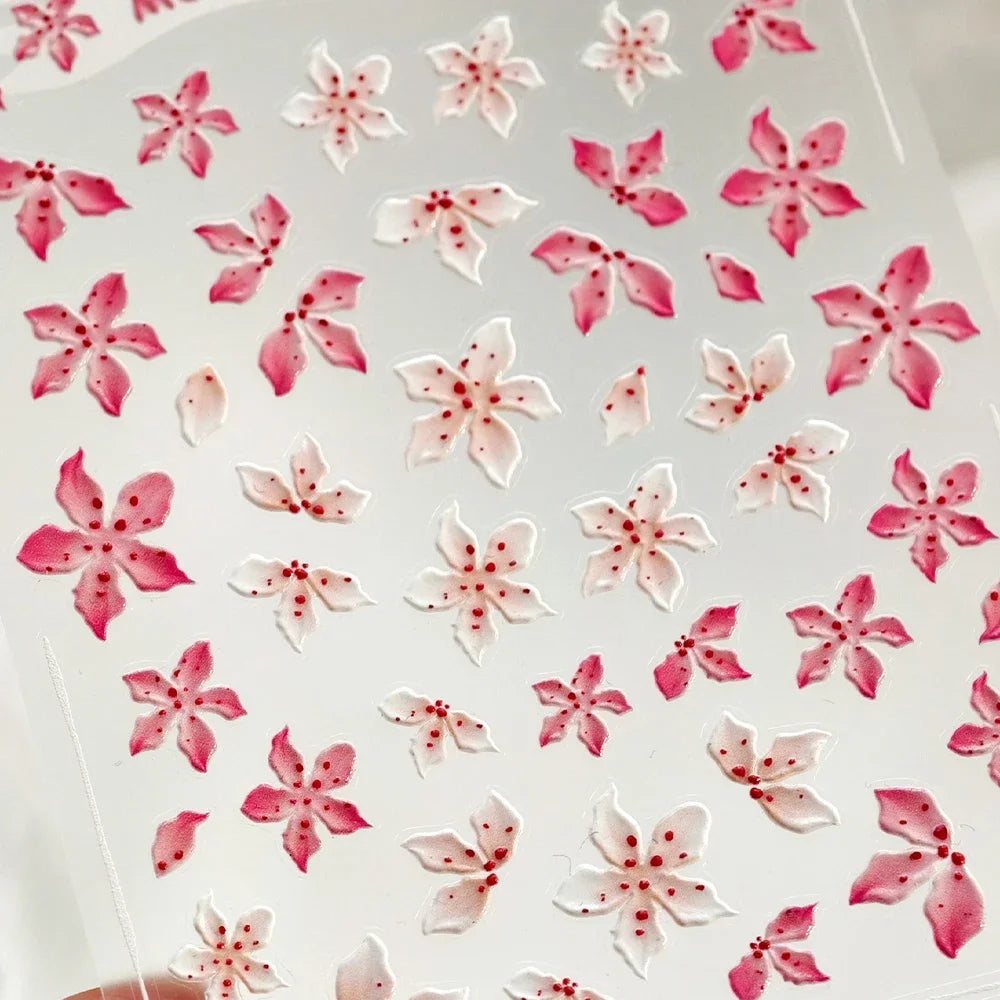 Colorful Floral Nail Art Sticker Summer Garden Motifs Juicy Flower Petals Dimensional Botanical Patterns Adhesive Manicure Decal