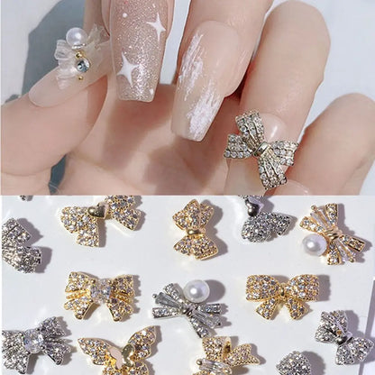 Crystal Bow Butterfly Pearl Nail Charms