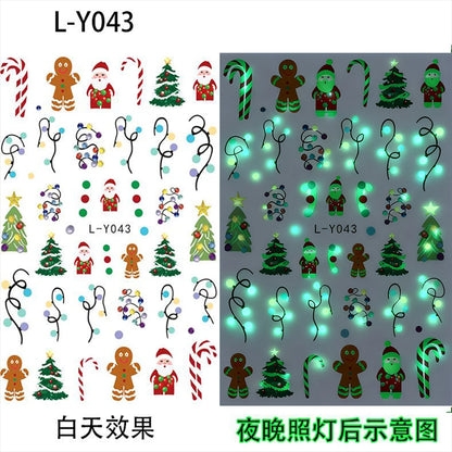 1pcs Luminous Light Bulbs Design Nail Art Stickers 3D Christmas Tree Snowflakes Noctilucent Lanterns Nail Decals DIY Winter Nail