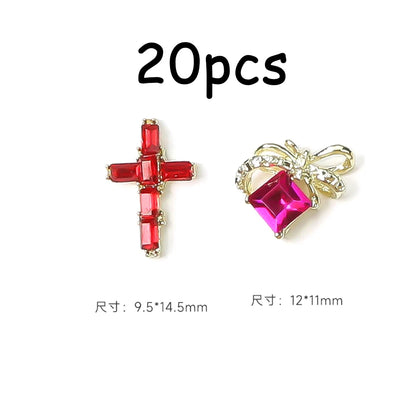 30/20/10PC Pink Ribbon Resin Bow Parts Nail Charms Mix-Style Bow Rhinestone Jewelry 8-12mm Y2K Accessory for DIY Manicure Decora