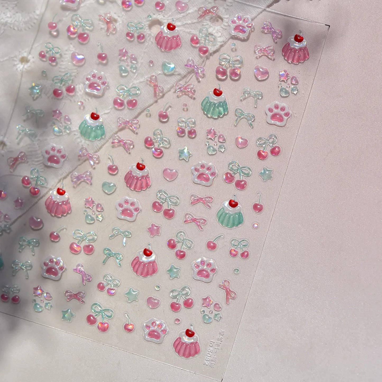 1Pcs Shiny 5D Jelly Cat Claw Cherry Bow Nail Decals Self Adhesive DIY Salon Manicure Decor Supply