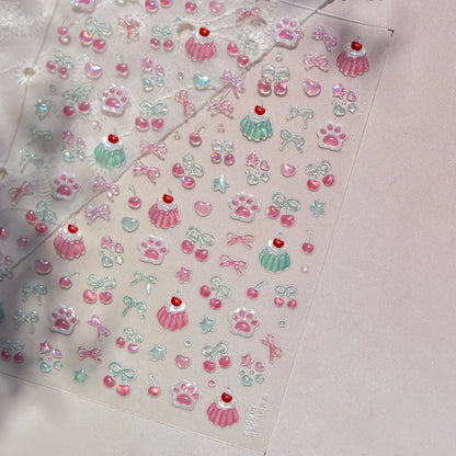 1Pcs Shiny 5D Jelly Cat Claw Cherry Bow Nail Decals Self Adhesive DIY Salon Manicure Decor Supply