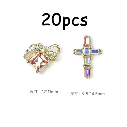 30/20/10PC Pink Ribbon Resin Bow Parts Nail Charms Mix-Style Bow Rhinestone Jewelry 8-12mm Y2K Accessory for DIY Manicure Decora