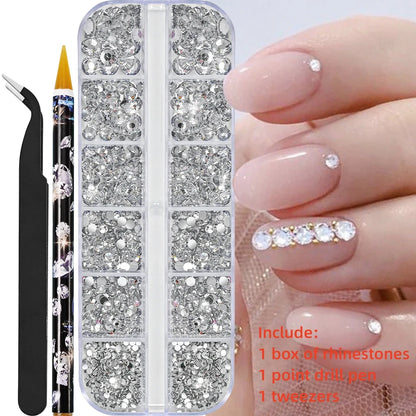 Crystal AB Rhinestone Nail Art Kit 12 Grid