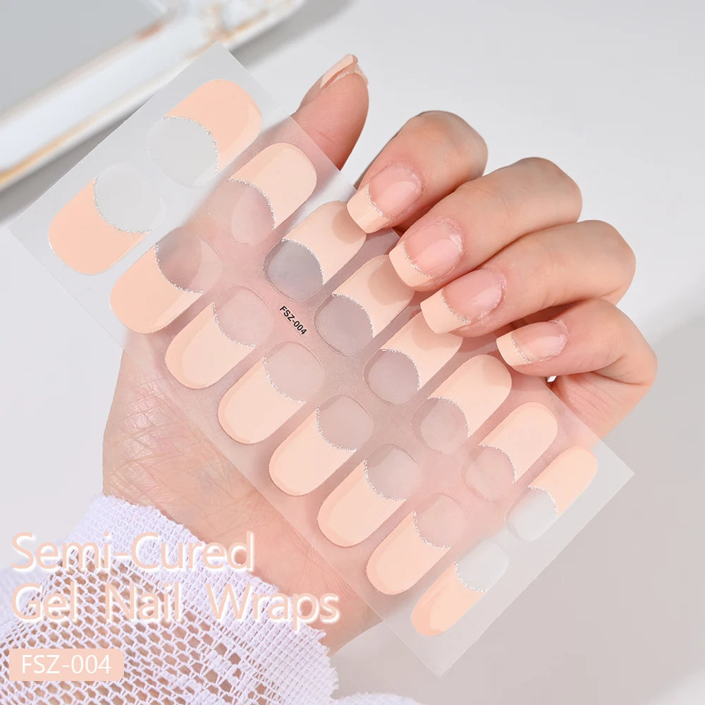 16Tips Semi-cured Gel Nail Stickers Red/Wine Red Nails Gel slider UV lamp Cured Extended Nails DIY Women Nails Decal Decor Gifts