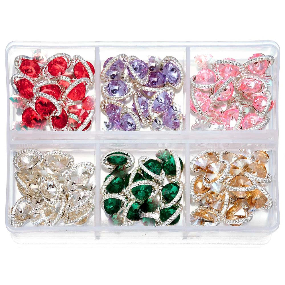 About 24Pcs/Box Mixed Designer Gems Nail Charms 10-15mm Luxury Parts Jewelry Y2K Planet Bow Hearts Rhinestones Nails Decoration*