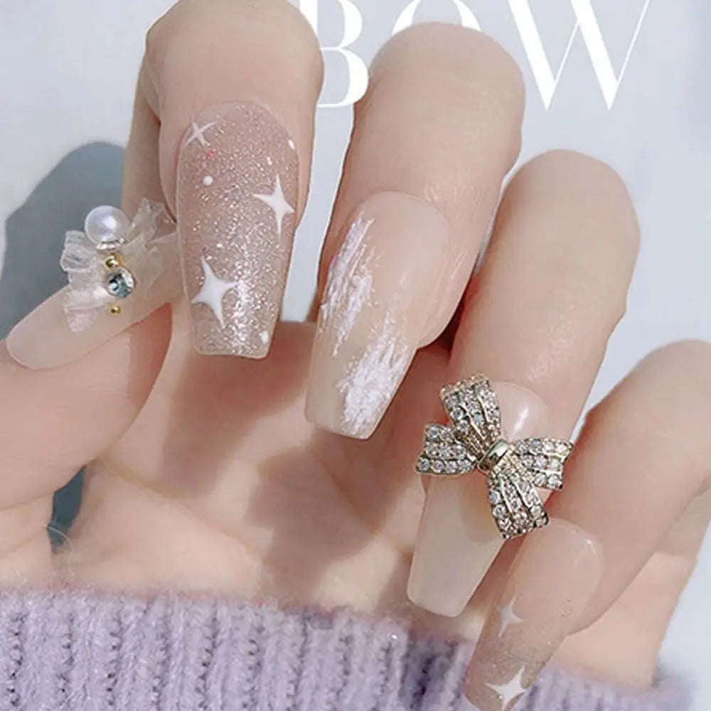 Crystal Bow Butterfly Pearl Nail Charms