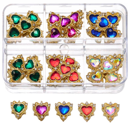 About 24Pcs/Box Mixed Designer Gems Nail Charms 10-15mm Luxury Parts Jewelry Y2K Planet Bow Hearts Rhinestones Nails Decoration*