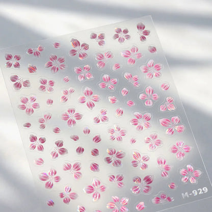 Colorful Floral Nail Art Sticker Summer Garden Motifs Juicy Flower Petals Dimensional Botanical Patterns Adhesive Manicure Decal