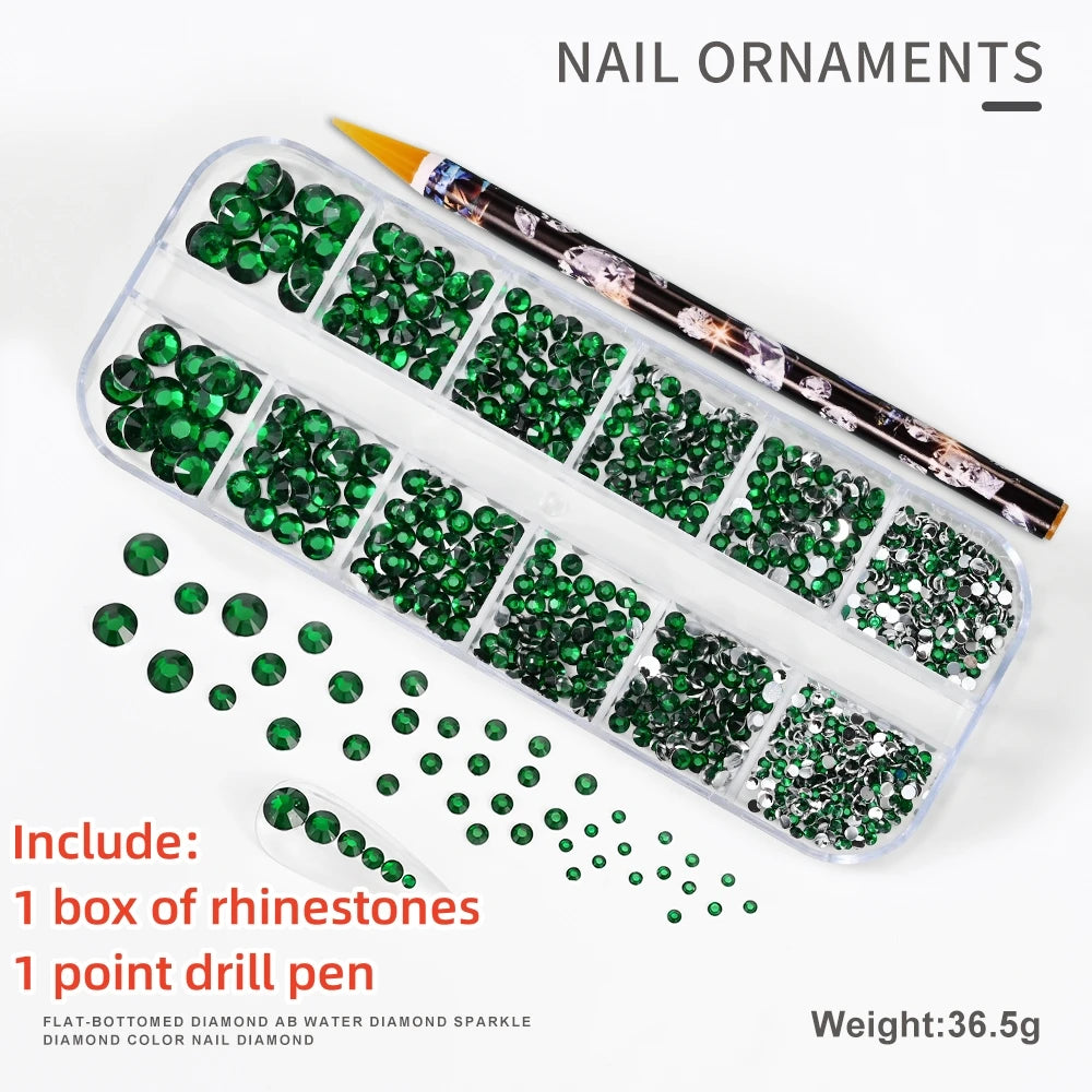 Crystal AB Rhinestone Nail Art Kit 12 Grid