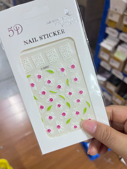 1pc 5D Embossed Flowers leaves Design Nail Art Stickers,Nails Art Decals Self Adhesive Nail Sticker Supplies for Women and Girls