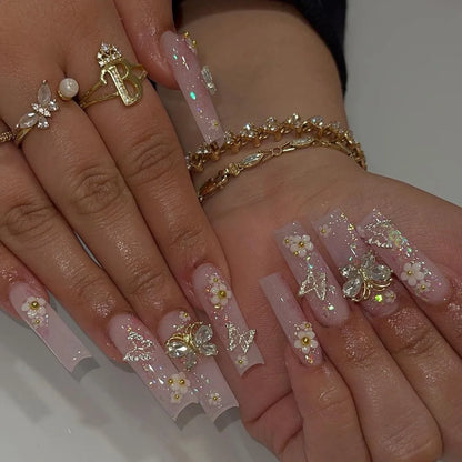 Leopard Cherry Rhinestone Press-On Nails
