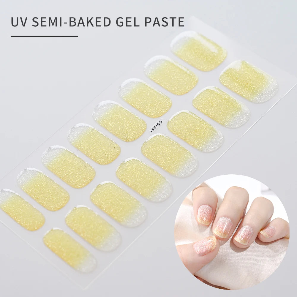 16Tips Semi-cured Gel Nail Stickers Red/Wine Red Nails Gel slider UV lamp Cured Extended Nails DIY Women Nails Decal Decor Gifts