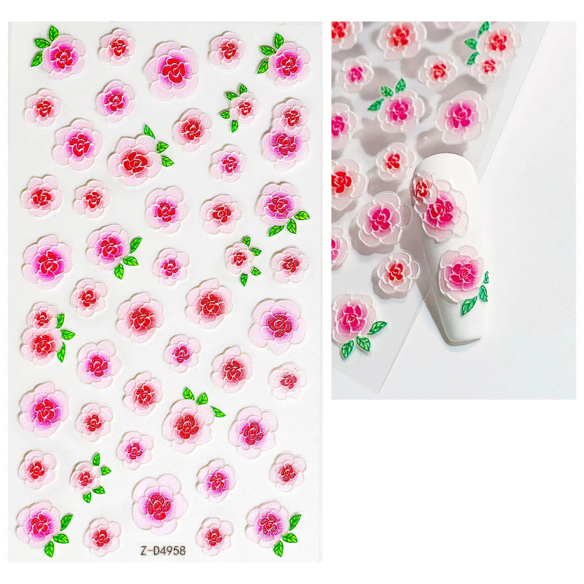 5D Hibiscus Flower Nail Embossed Sticker Acrylic Pink White Gold Petal Leaf Adhesive Decal Butterfly Dragon Floral Elegant Decor