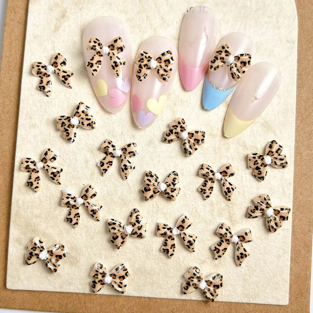 Leopard Print Bow Nail Charms 50pc