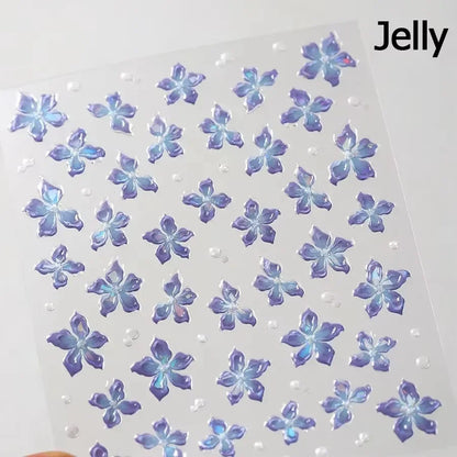 Colorful Floral Nail Art Sticker Summer Garden Motifs Juicy Flower Petals Dimensional Botanical Patterns Adhesive Manicure Decal