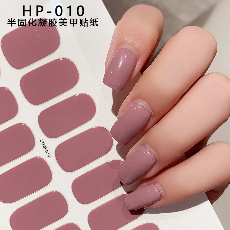 Semi Cured Wraps Fast Gel Nail Sticker Soild Nail Gel Wraps Adhesive Full Cover Gel Nail Decal UV Lamp Cured Manicure Decoration