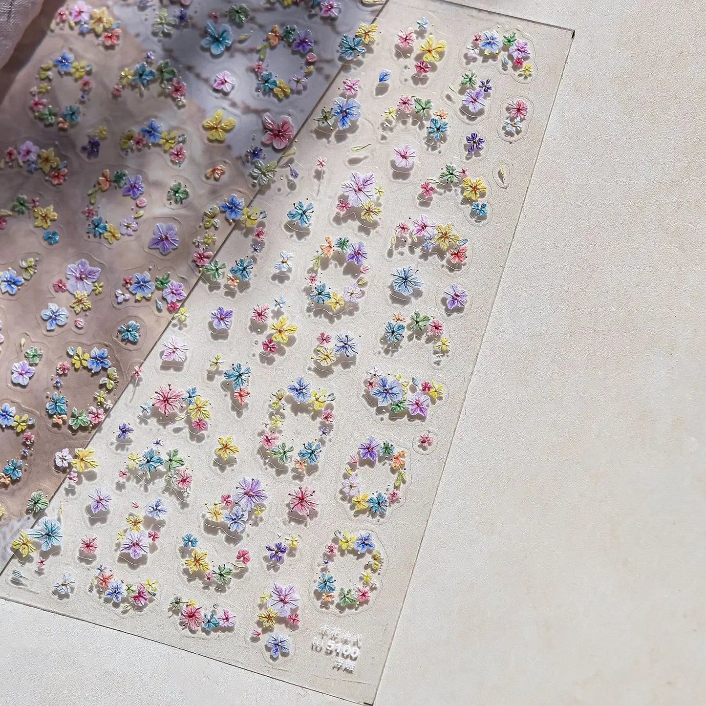 Colorful Floral Nail Art Sticker Summer Garden Motifs Juicy Flower Petals Dimensional Botanical Patterns Adhesive Manicure Decal