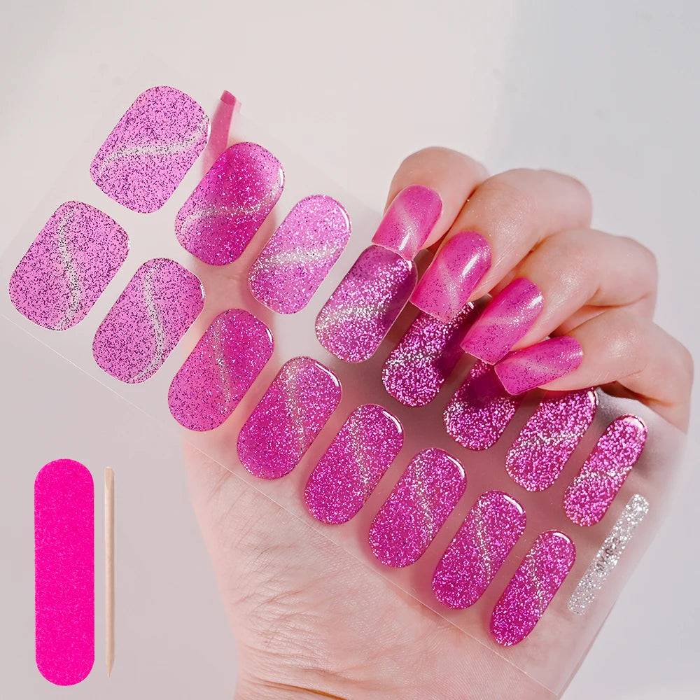 Semi Cured Wraps Fast Gel Nail Sticker Soild Nail Gel Wraps Adhesive Full Cover Gel Nail Decal UV Lamp Cured Manicure Decoration