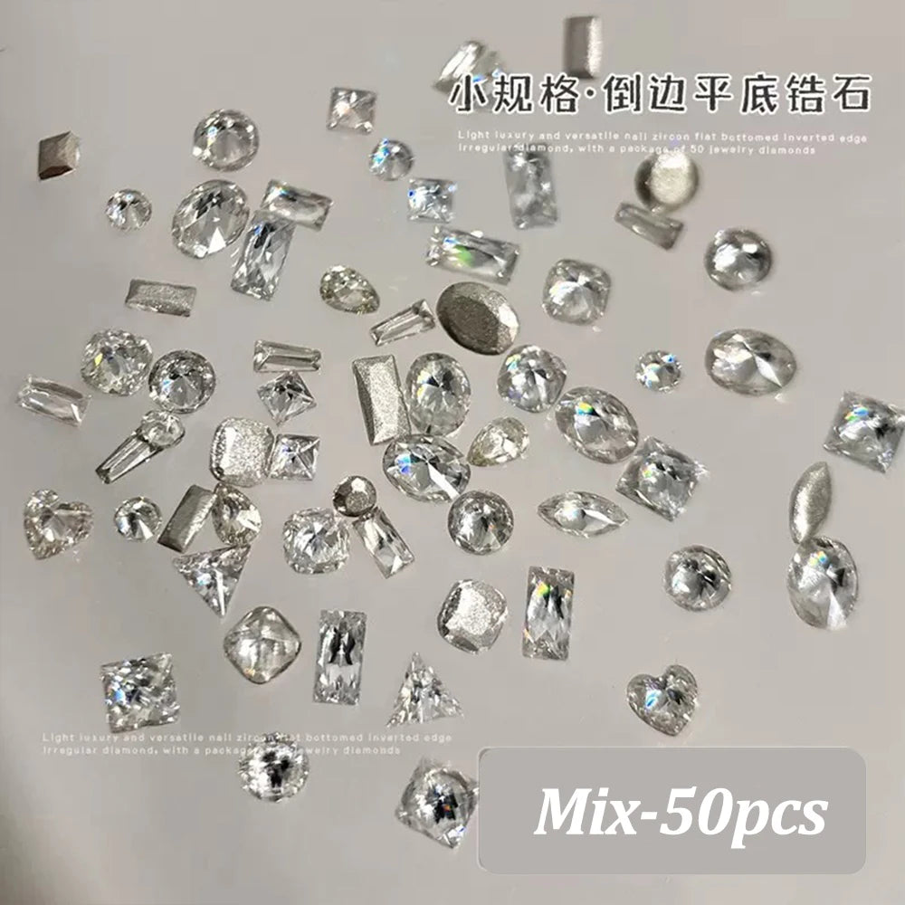 Mixed Shape Zircon Nail Rhinestones 50pc