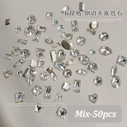 Mixed Shape Zircon Nail Rhinestones 50pc