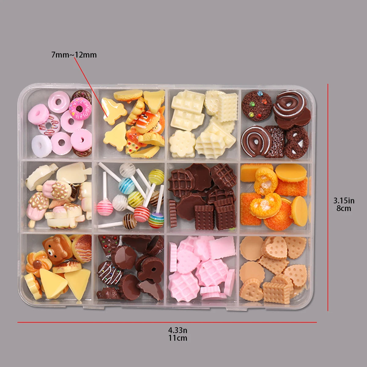 Sweet Dessert Nail Charms Box 12 Grids