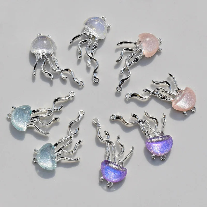 8pcs Cute Ocean Animals Enamel Mini Jellyfish Dangle Charm Beads for Making DIY Pendants Jewelry Accessories 40*22mm
