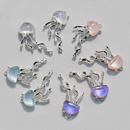 8pcs Cute Ocean Animals Enamel Mini Jellyfish Dangle Charm Beads for Making DIY Pendants Jewelry Accessories 40*22mm