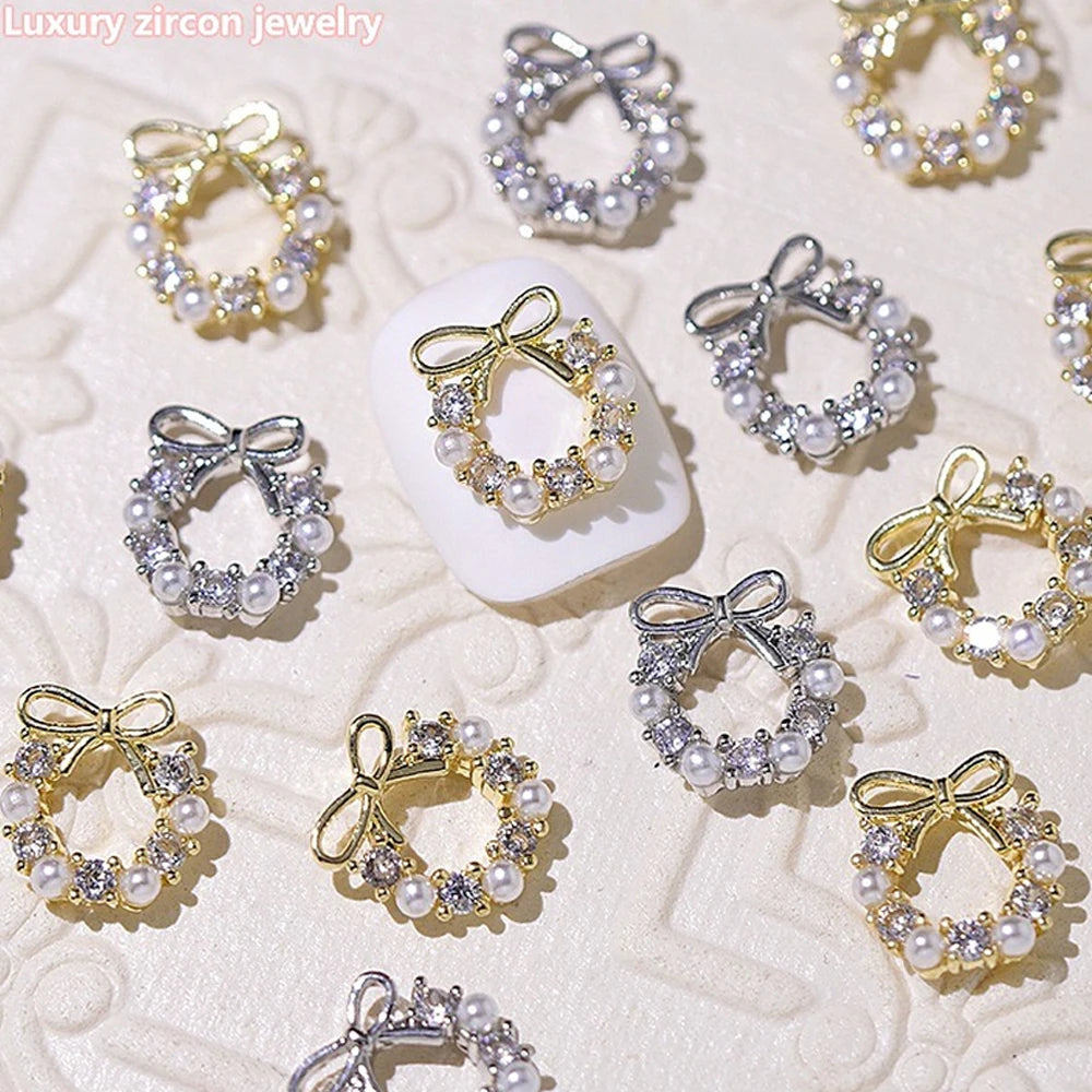 10pcs French Court  Luxury Alloy Nail Art Charm 3D Zircon Crystal  Pearl Nail Decoration Fashion Baroque Nail Parts 10*11mm
