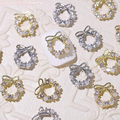 10pcs French Court  Luxury Alloy Nail Art Charm 3D Zircon Crystal  Pearl Nail Decoration Fashion Baroque Nail Parts 10*11mm
