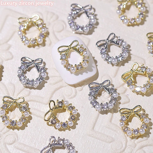 10pcs French Court  Luxury Alloy Nail Art Charm 3D Zircon Crystal  Pearl Nail Decoration Fashion Baroque Nail Parts 10*11mm