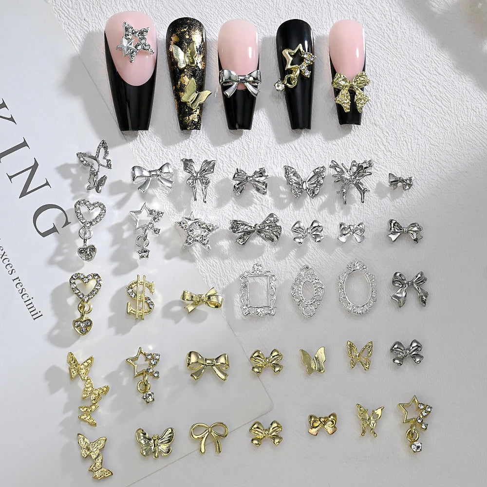 Gold Bow Butterfly Metal Nail Charms 120pc