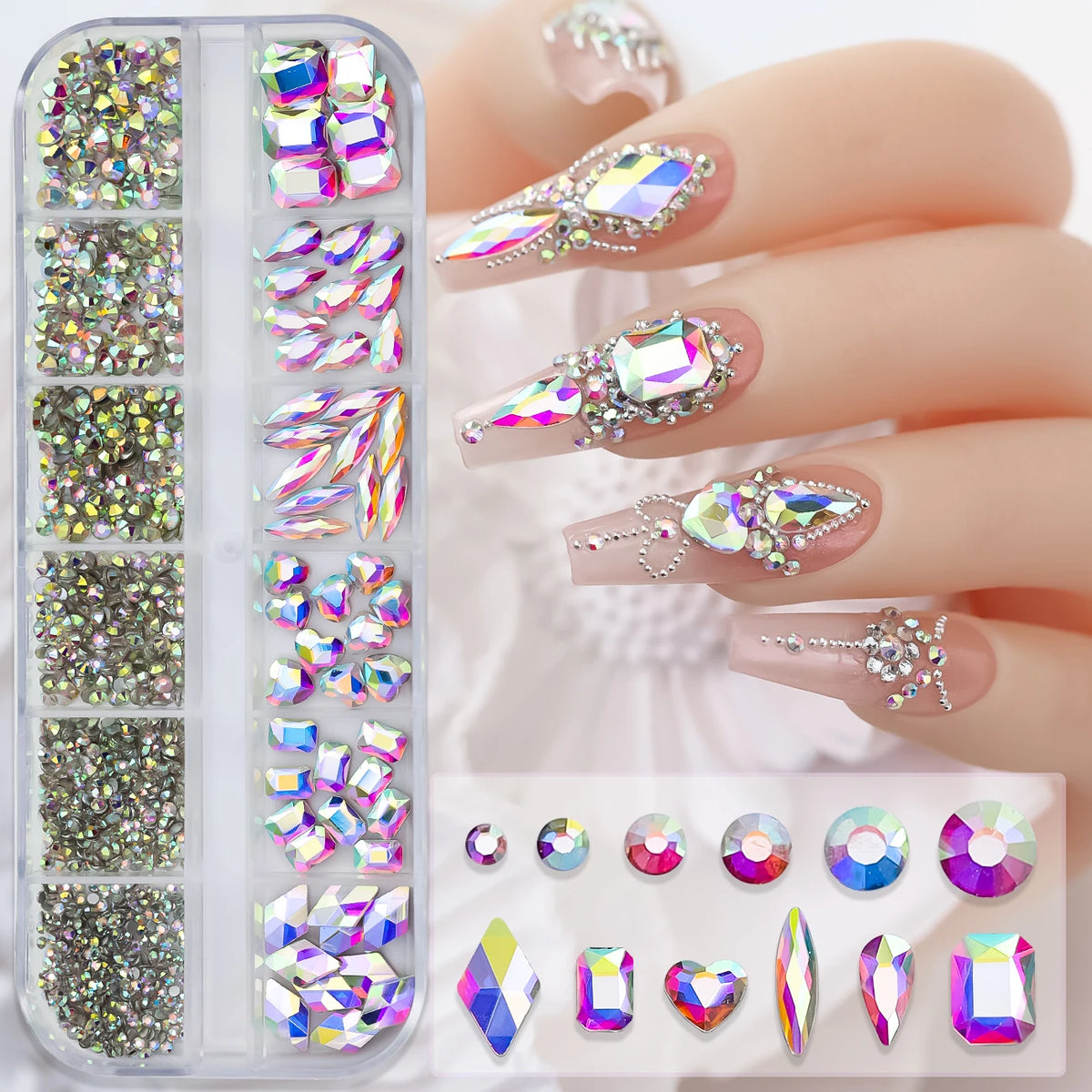 Crystal AB Rhinestone Nail Art Kit 12 Grid