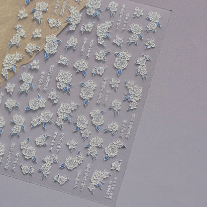 Colorful Floral Nail Art Sticker Summer Garden Motifs Juicy Flower Petals Dimensional Botanical Patterns Adhesive Manicure Decal