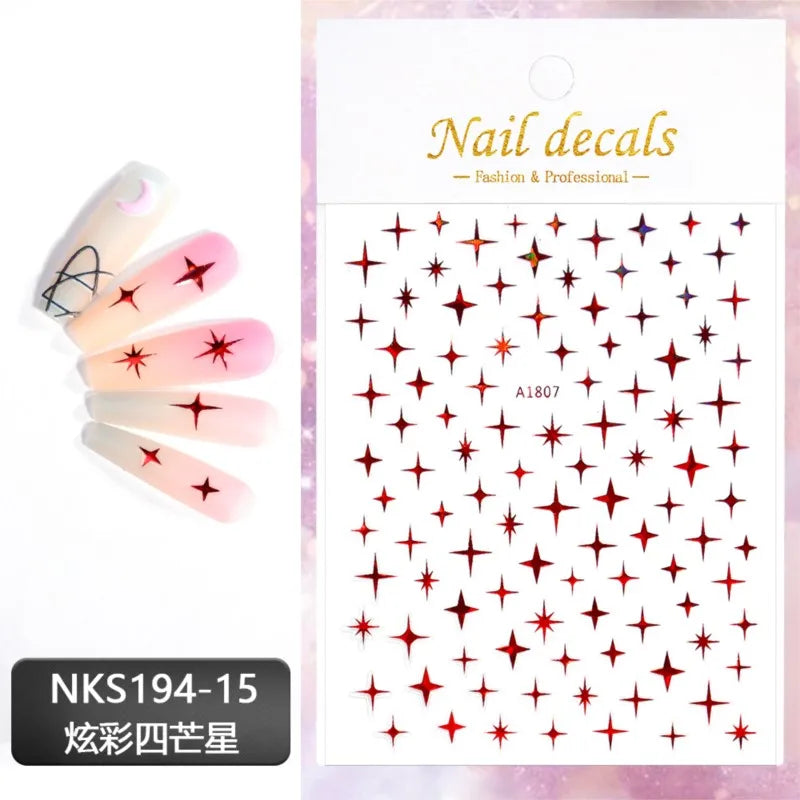 3D Laser Silver/Rose Gold Hollow Cross Star Nail Art Stickers Design Self-Adhesive Hollow Cross Star Nail/Body Art Decor Sticker