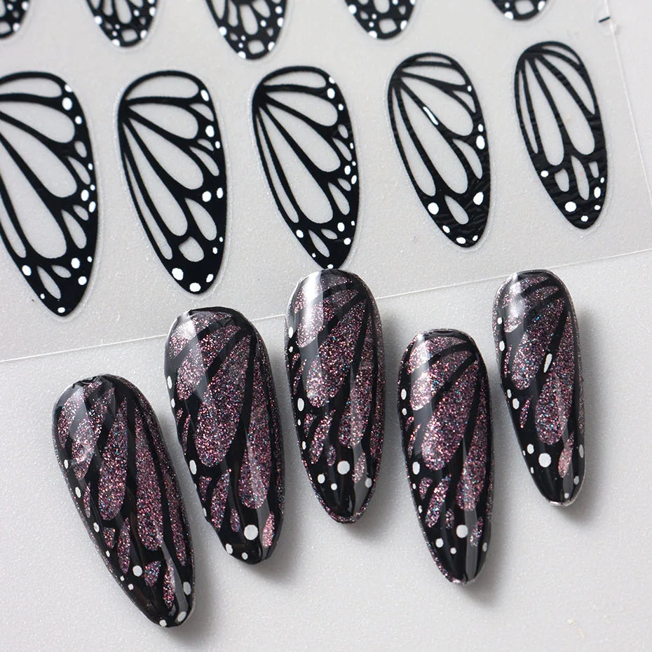 2pcs Stunning Black Butterfly Wings Nail Stickers Elegant Spring Nail Designs 3D Self-Adhesive Foils Nail Art Decorations