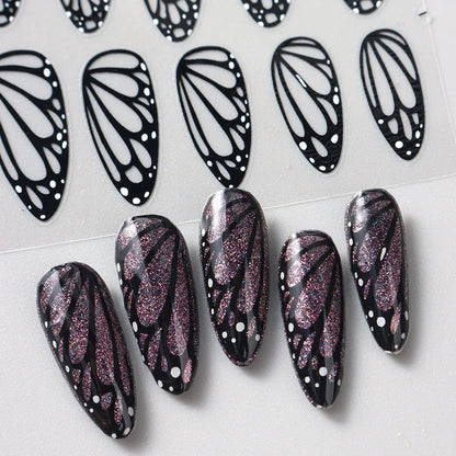 2pcs Stunning Black Butterfly Wings Nail Stickers Elegant Spring Nail Designs 3D Self-Adhesive Foils Nail Art Decorations