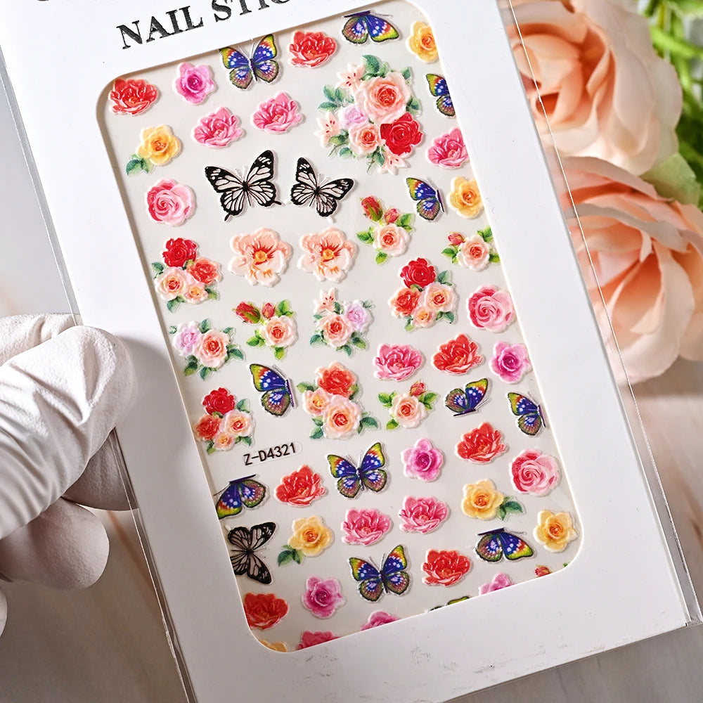 5D Sea Nail Art Stickers Embossed Self-Adhesive Ocean Beach Style Nail Slider Kawaii Starfish/Shell/Coral Reef Decor Nail Decals