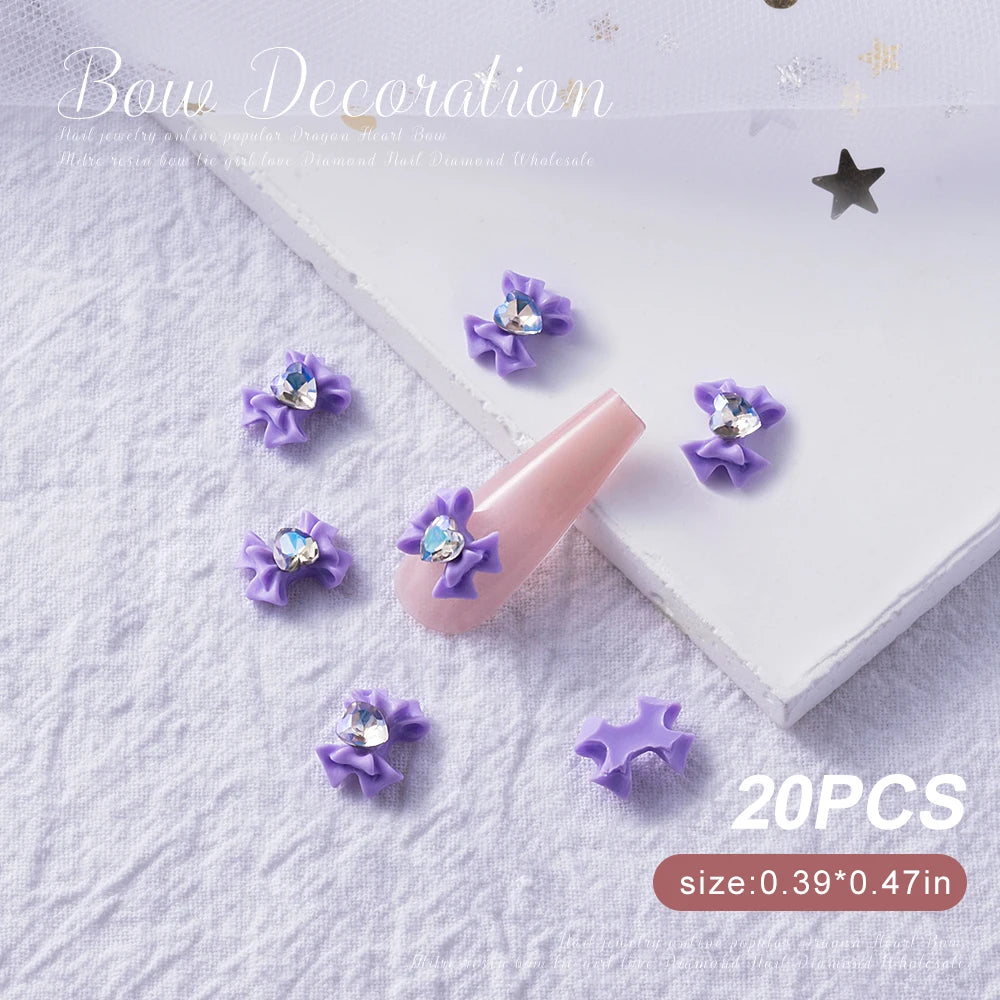 30/20/10PC Pink Ribbon Resin Bow Parts Nail Charms Mix-Style Bow Rhinestone Jewelry 8-12mm Y2K Accessory for DIY Manicure Decora