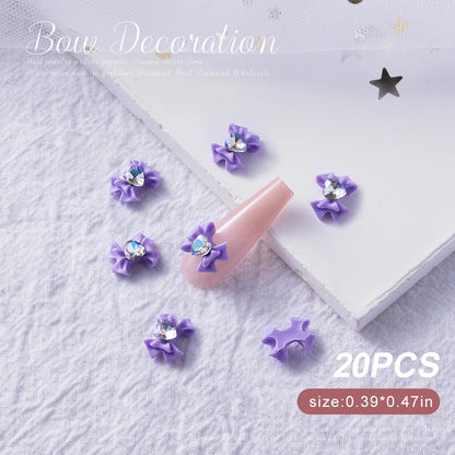 30/20/10PC Pink Ribbon Resin Bow Parts Nail Charms Mix-Style Bow Rhinestone Jewelry 8-12mm Y2K Accessory for DIY Manicure Decora