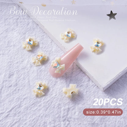 30/20/10PC Pink Ribbon Resin Bow Parts Nail Charms Mix-Style Bow Rhinestone Jewelry 8-12mm Y2K Accessory for DIY Manicure Decora