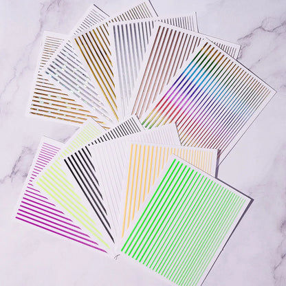 12 Sheets Strip Lines Nails art Stickers 3D Fluorescent Laser Gold Self-Adhesive Nail Sliders Decoration 6.5X5cm Manicure Decals