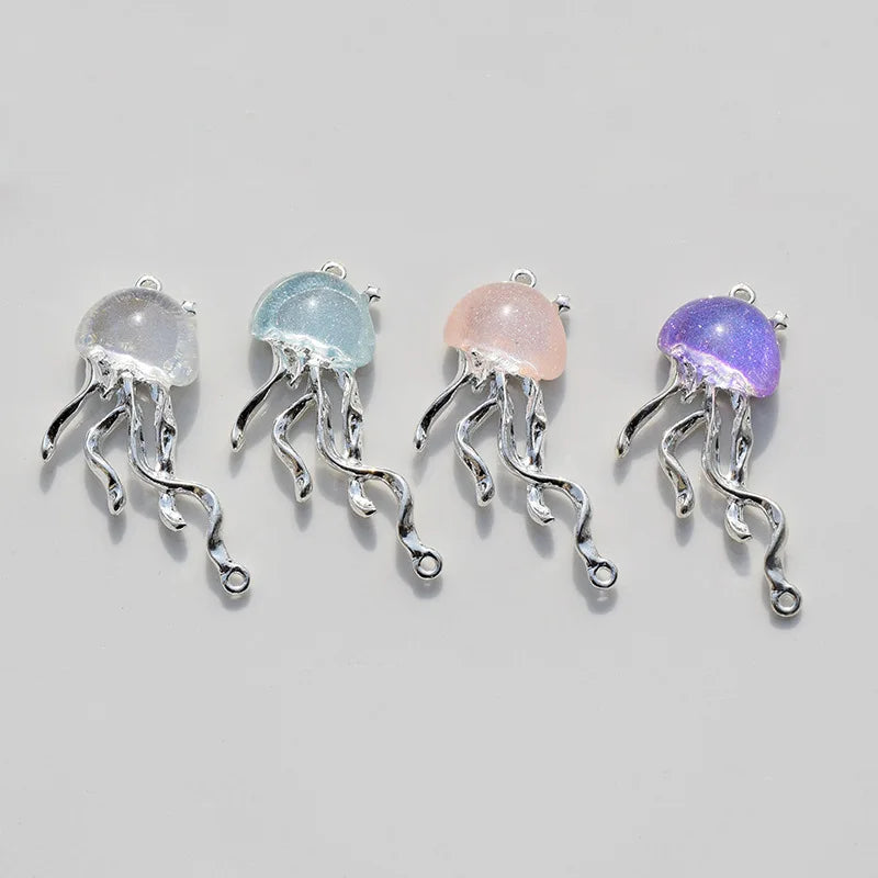 8pcs Cute Ocean Animals Enamel Mini Jellyfish Dangle Charm Beads for Making DIY Pendants Jewelry Accessories 40*22mm