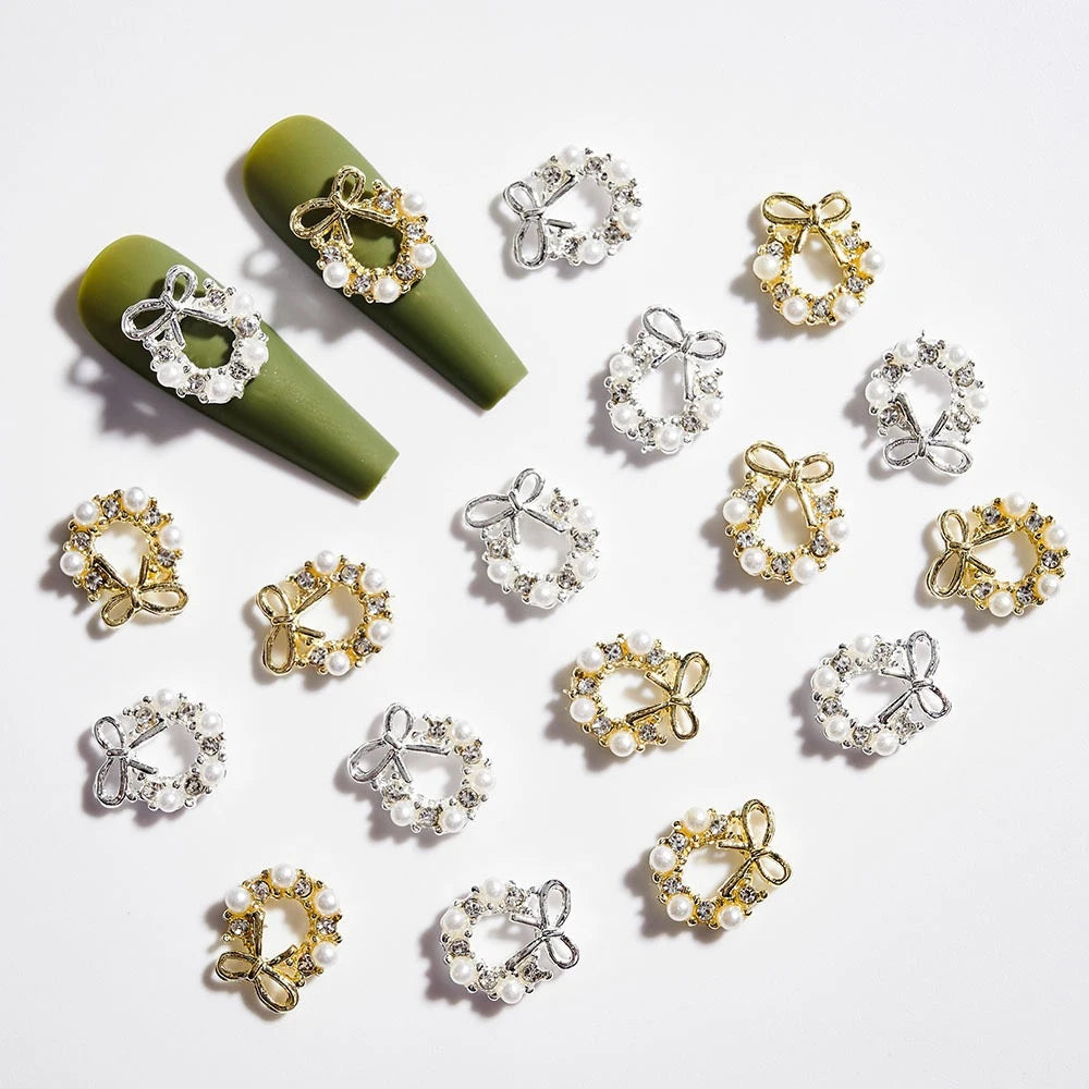 10pcs French Court  Luxury Alloy Nail Art Charm 3D Zircon Crystal  Pearl Nail Decoration Fashion Baroque Nail Parts 10*11mm