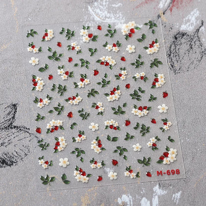 Colorful Floral Nail Art Sticker Summer Garden Motifs Juicy Flower Petals Dimensional Botanical Patterns Adhesive Manicure Decal
