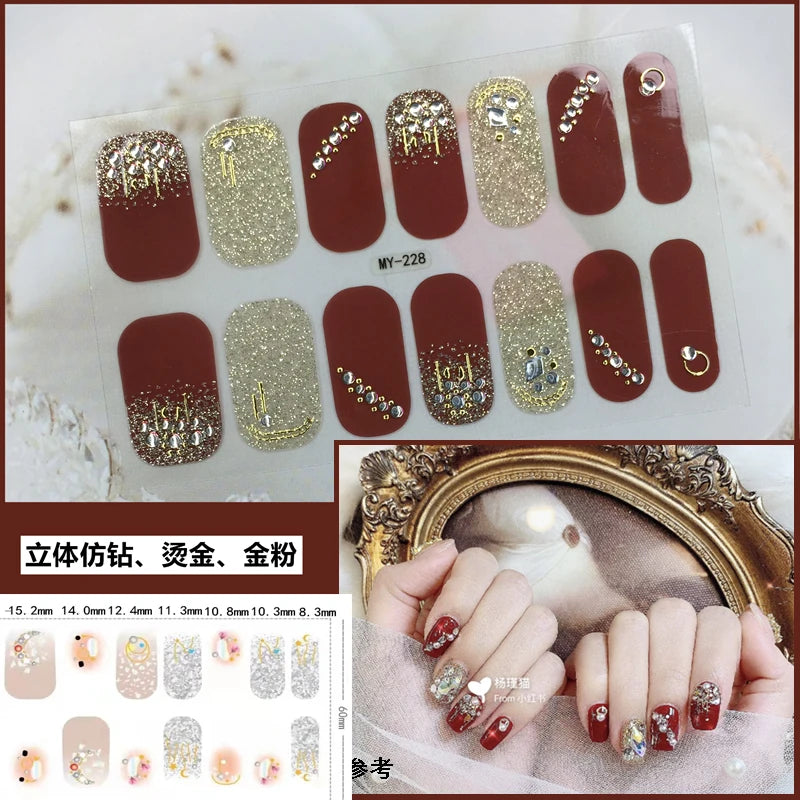 59 Style of Nail Stickers 1Sheet Rhinestones Fashion Nail Wraps Self Adhesive Manicure Decoracion DIY Full Cover Nail Sticker#5-