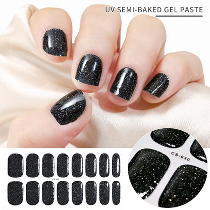 Clear Semi Cured Gel Nail Stickers infused Transparent Gel Polish Slider UV lamp Cured Extended Nails Tip Strips DIY Manicure*T1